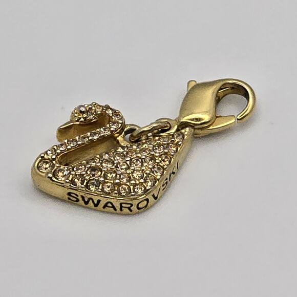 Swarovski Bracelet Gold Clip Charm Pendant Dorinda Swan Shape Pave Crystals - Picture 1 of 10